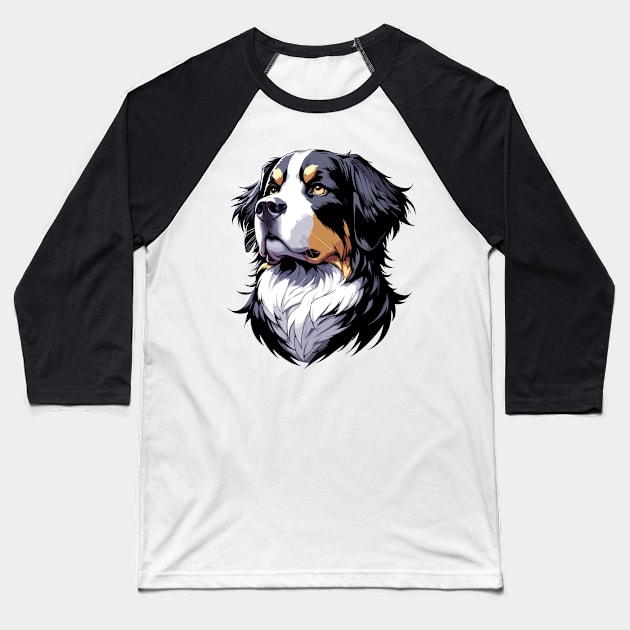 Stunning and Cool Bernese Mountain Dog Monochrome and Gold Portrait for Father's Day Baseball T-Shirt by ArtRUs